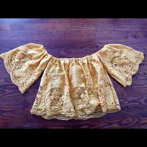 Fashion Nova, off the shoulder, mustard crotchet